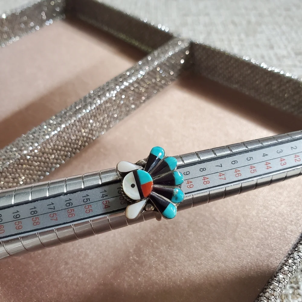 Vintage Native American Kachina Sterling Inlay Ring